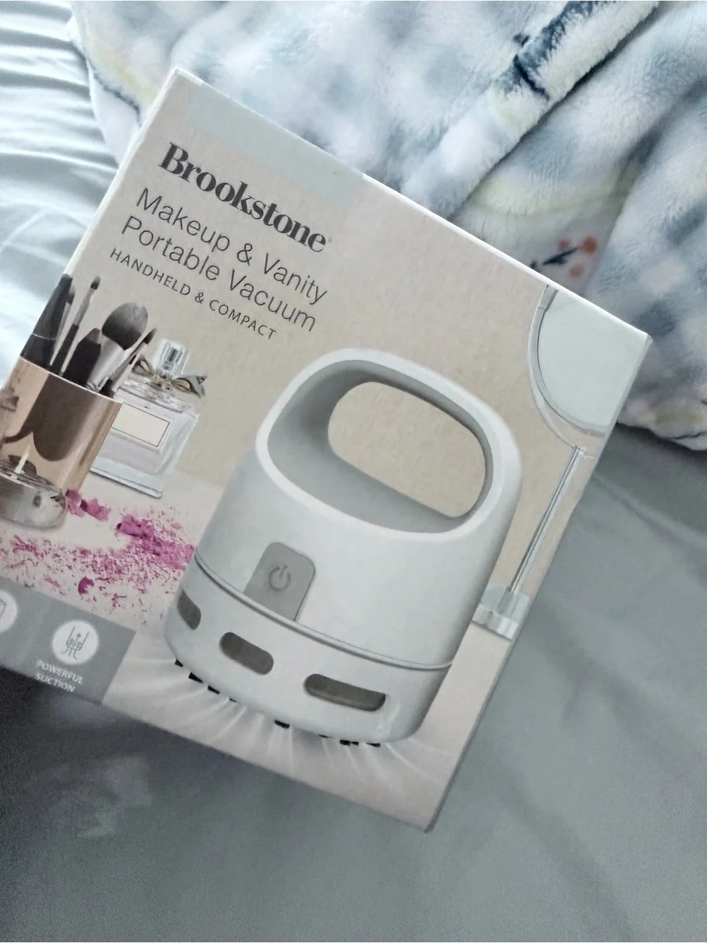 Brookstone White & Gray Makeup & small Vanity Portable Vacuum - Handheld Compact
